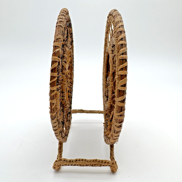 Woven Wicker Wire Napkin Mail Holder Pine Needle Vintage 60s Boho 6" - Picture 2 of 11